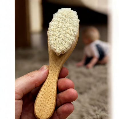 Wooden Baby Hairbrush with Soft Natural Bristles