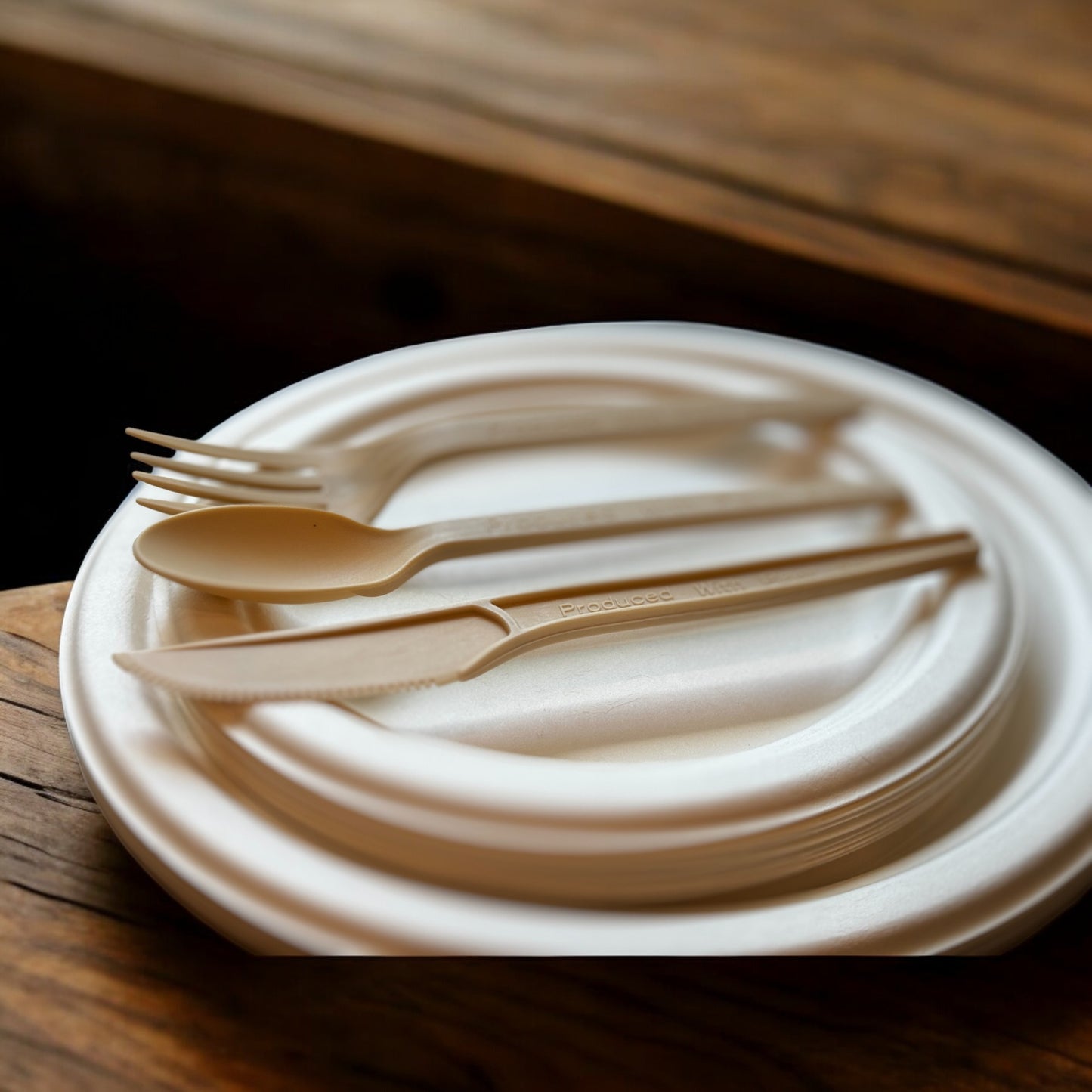 Biodegradable Plant Starch Plate and Cutlery Set